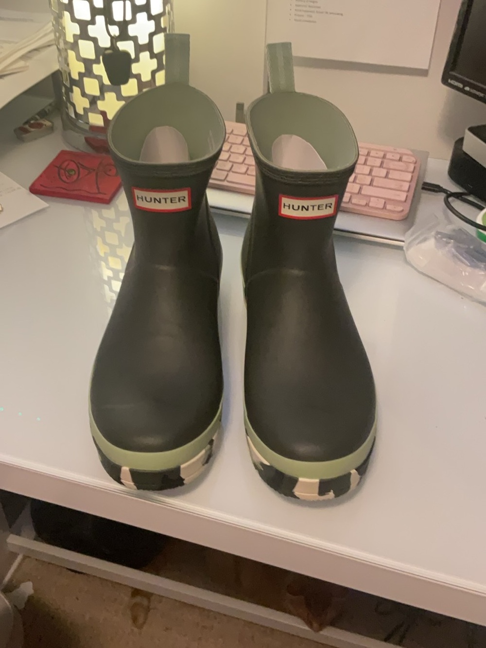 Hunter Play Ankle Rain Boots. Dark Green Camo. Women size 11 (43)